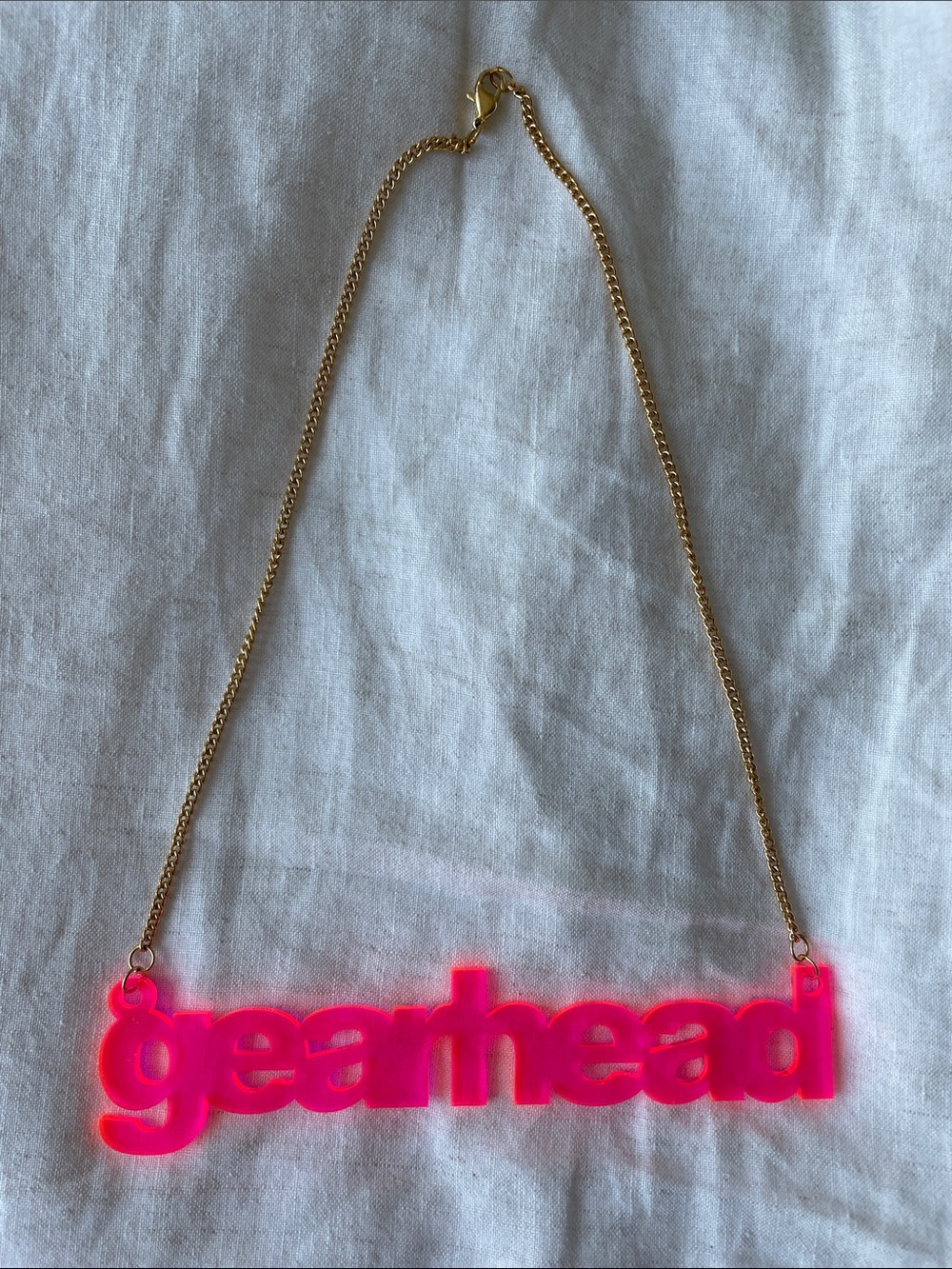RARE Anorak Apparel Gearhead car enthusiast Necklace - hot pink